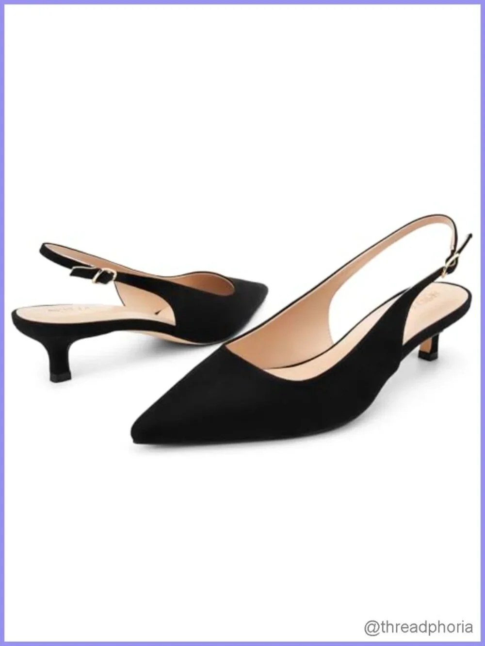 Women's Kitten Heels Slingback Pointed Toe Ankle Strap Faux Leather Pumps